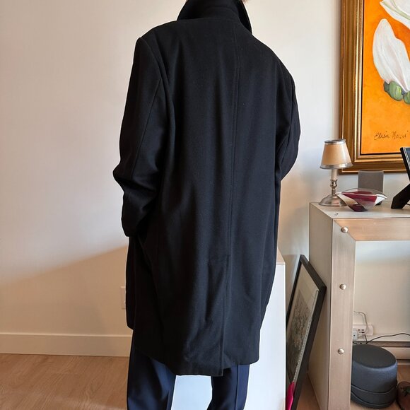 Power Boyfriend Men's Wear Wool & Cashmere Pea Coat Trench -  Black - Picture 14 of 14